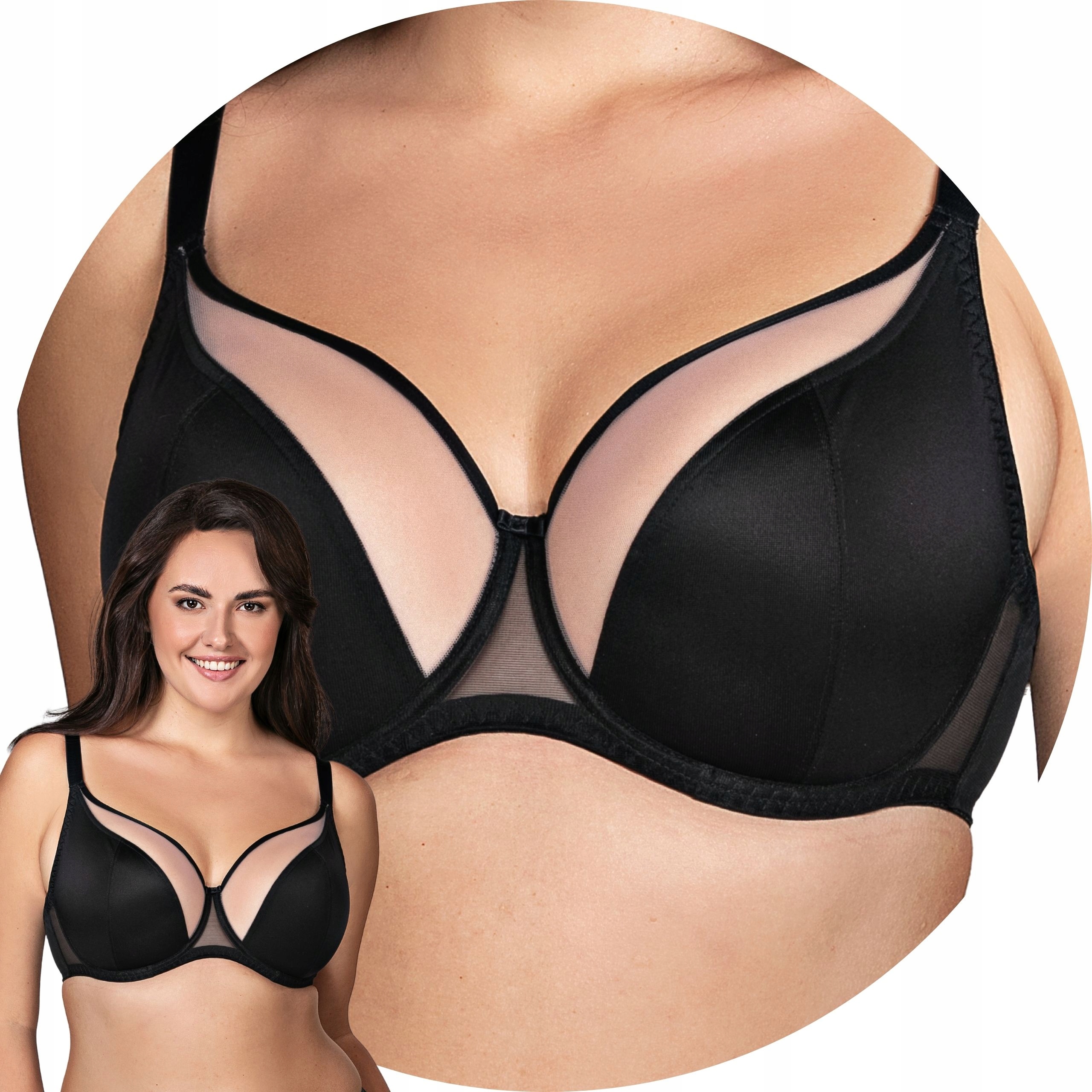 Vivisence 1079 czarny gładkie miseczki tiul Biustonosz miękki 80K Soft