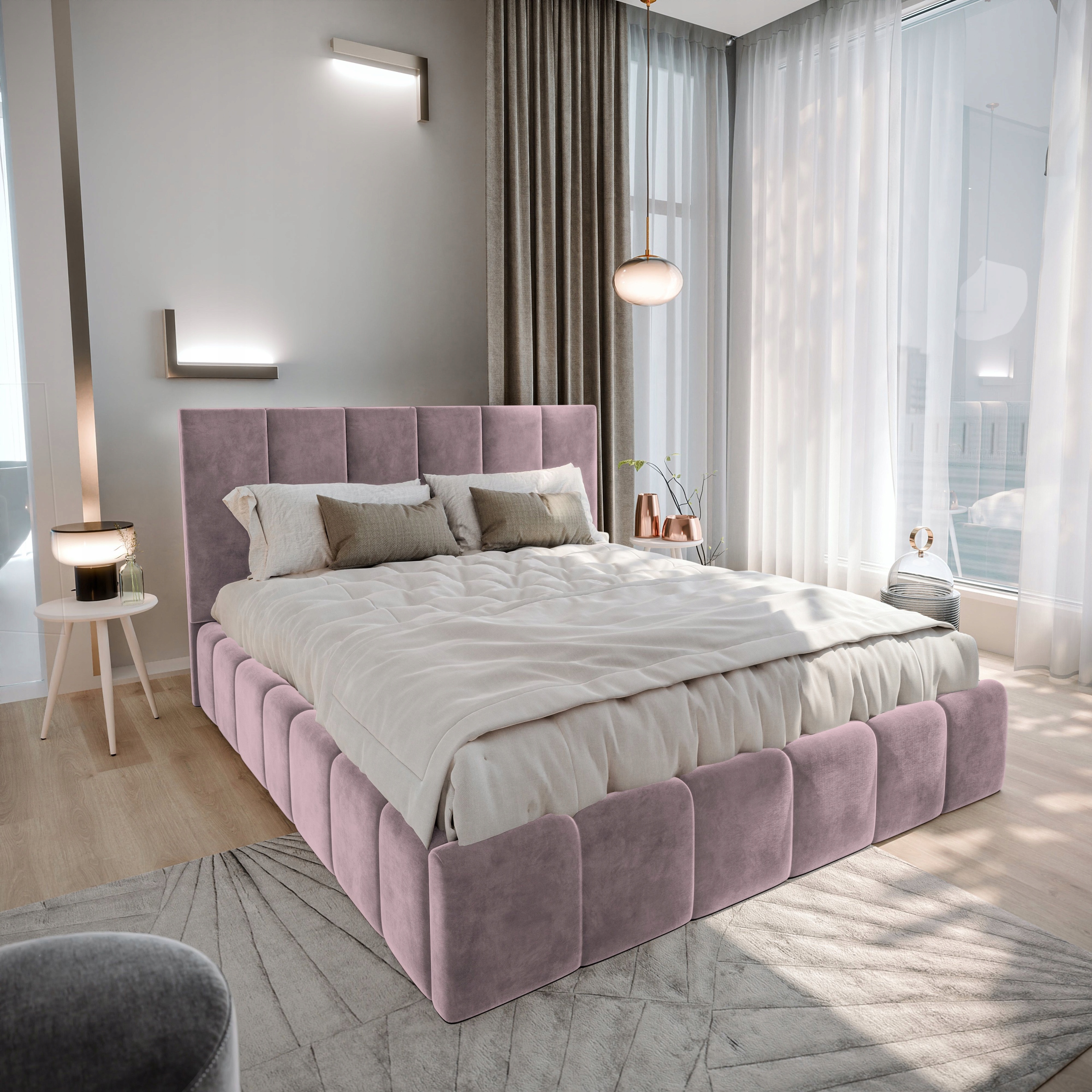Čalouněná postel Taranto 180 x 200 cm s úložným prostorem Moderní vřesová