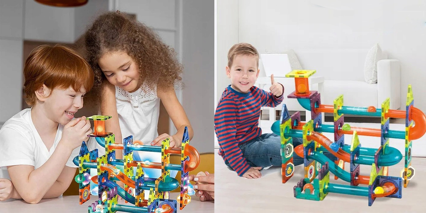 KLOCKI MAGNETYCZNE ŚWIĘCĄCE TOR KULKOWY KLOCKI KONSTRUKCYJNE KULODROM 110EL Marka inna