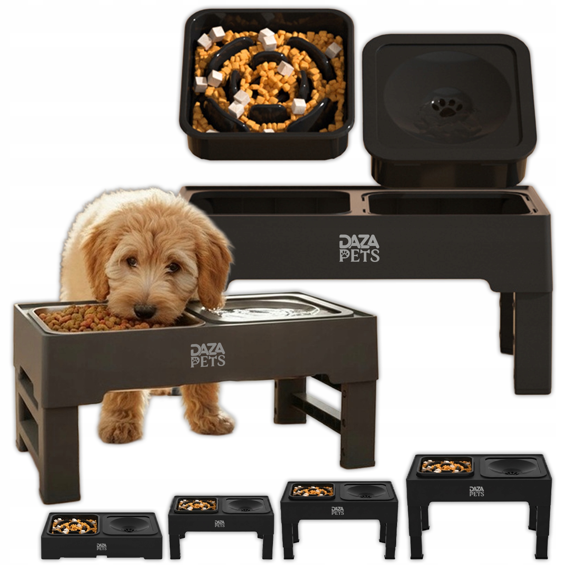 Levně Miska Pro Psa Na Stojanu Nastavitelná Dvojitá Velká Zpomalovací Miska 3V1