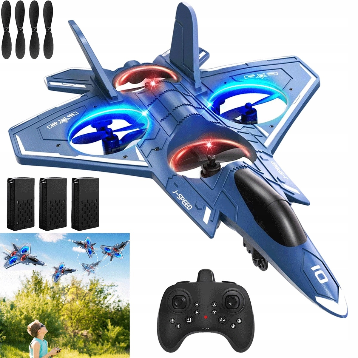 Letadlo na dálkové ovládání 2.4 GHz s 3 bateriemi 400 mAh a 24 minutovým letem, šedé