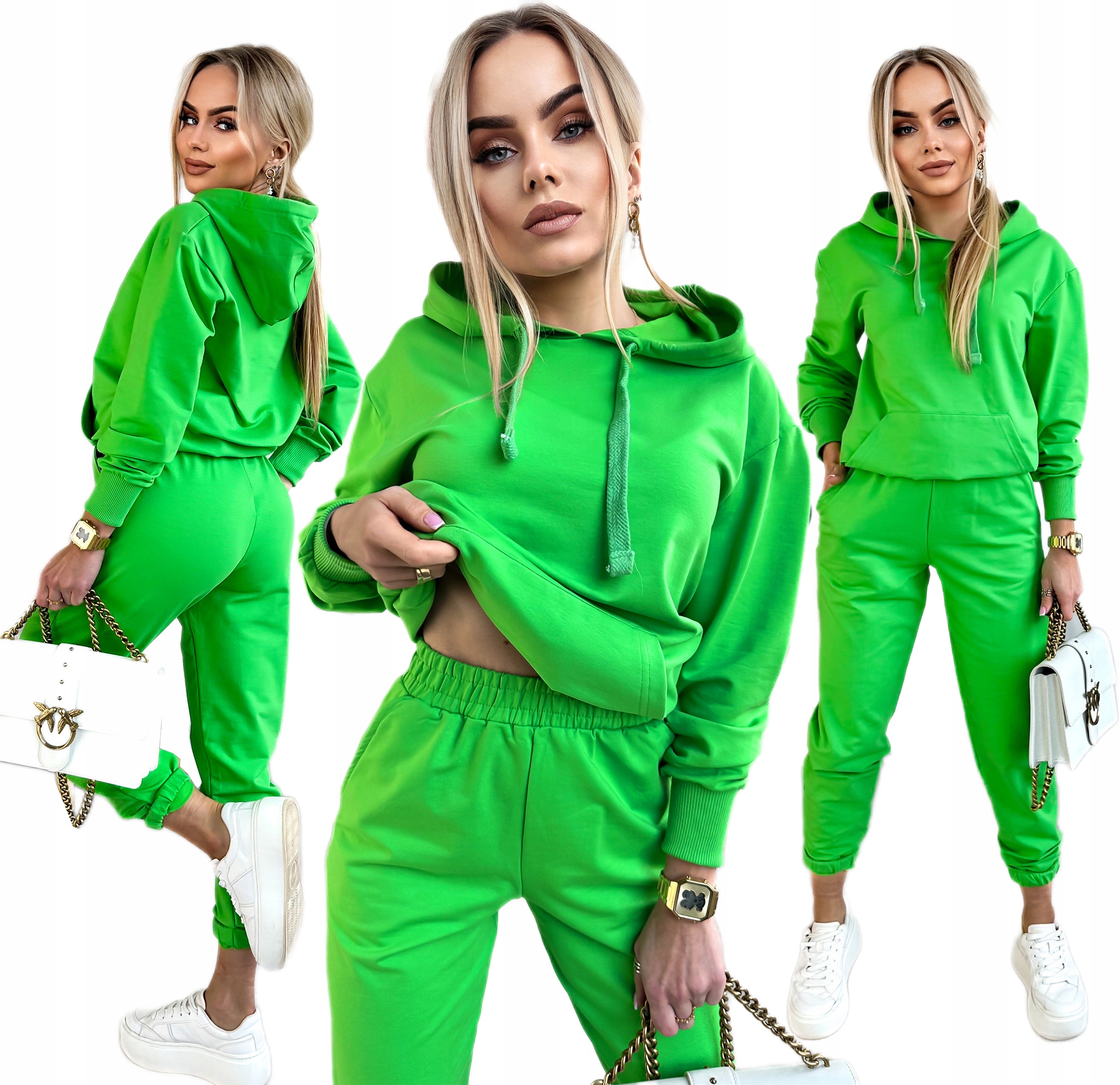 Komplet Dresowy dres damski klasyczna bluza kangurka spodnie