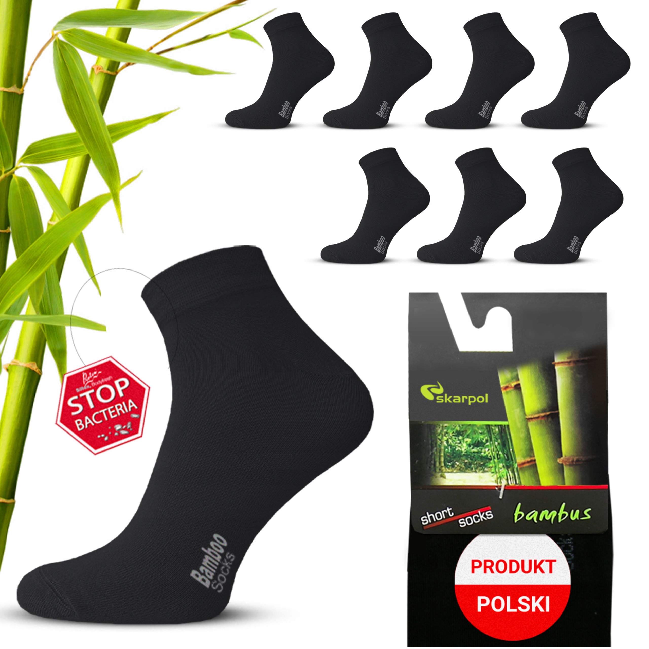 7x Skarpety Bambusowe męskie skarpetki krótkie zakostki Czarne *39-41