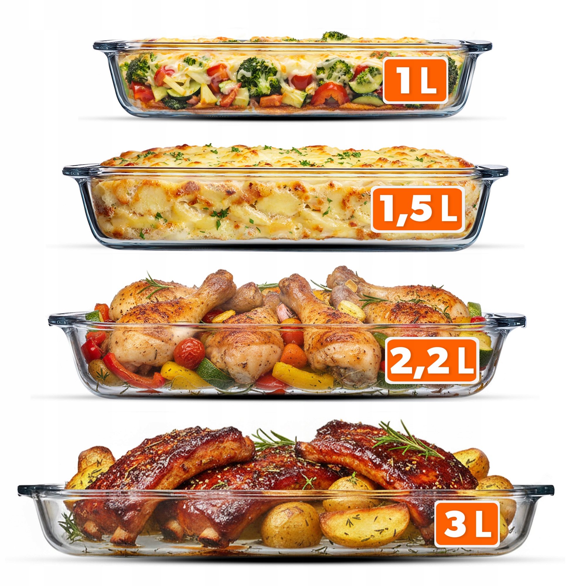 4x Žáruvzdorná Skleněná Obdélníková Nádoba Na Zapékání Trouby Set