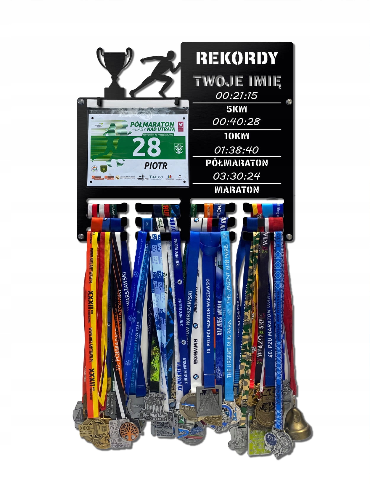 Wieszak na medale i numery startowe Rekordy Biegowe Run twoje imię 348.1