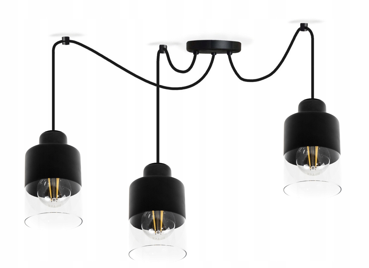 Závěsná stropní lustrová lampa Pajak Loft 3 Glass černá stropní lampa