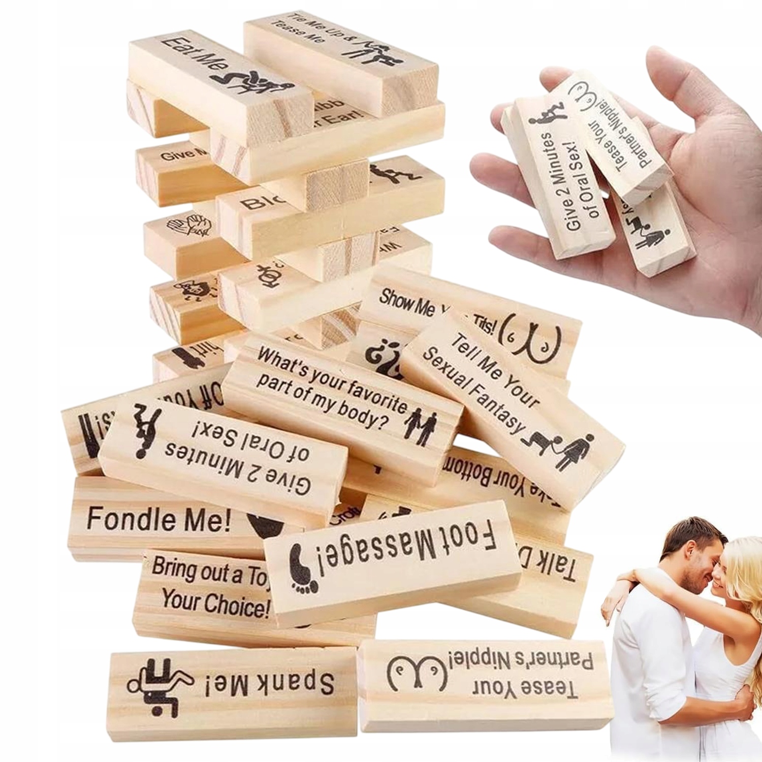 BUILDING BLOCKS TOWER GAME RANDKI ZABAWKI DOROSŁA PARA DREWNIANA GRA 48SZT