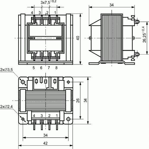 Transformator 4VA, 230Vac (12V) 0.34A, Indel Kod producenta TS 4/023