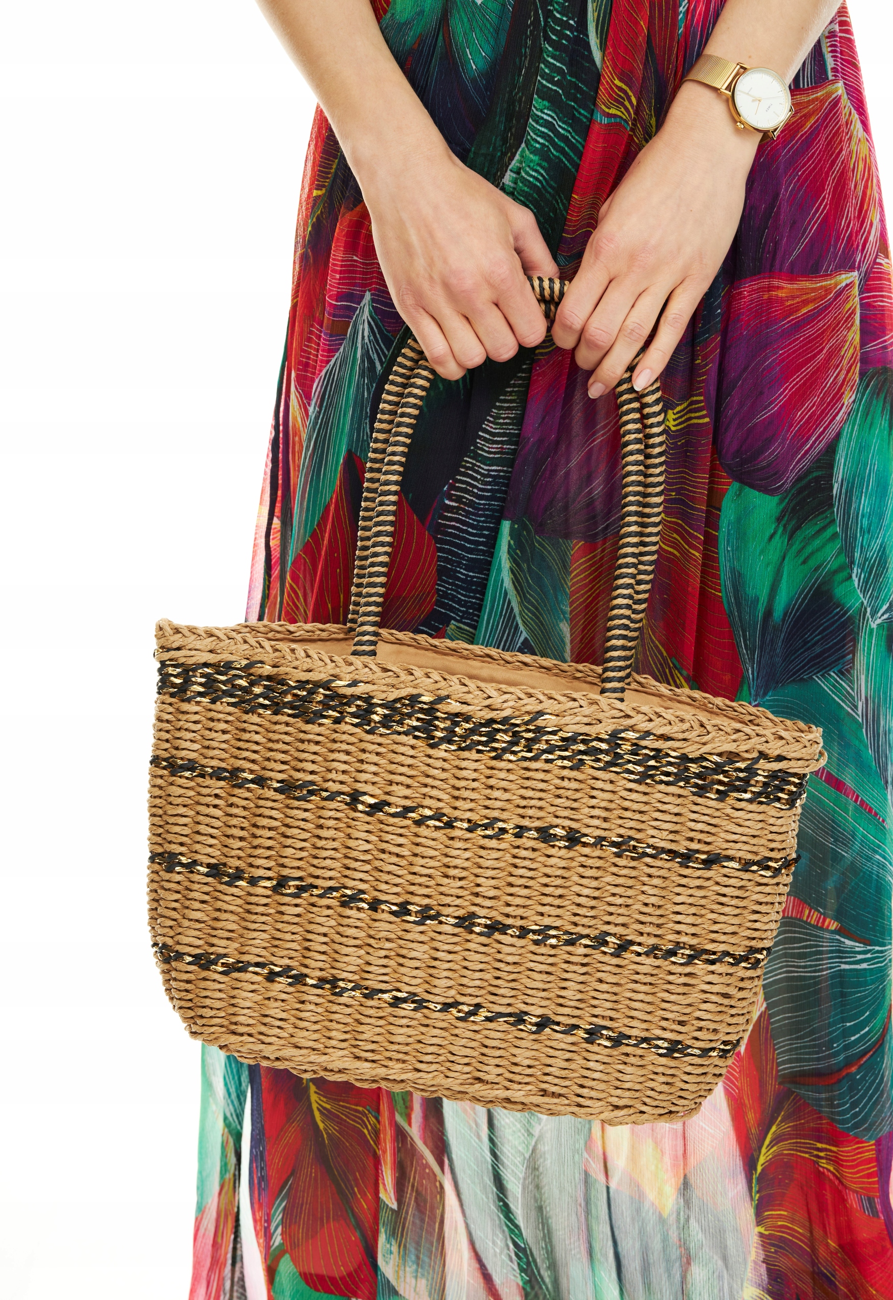 TORBA SŁOMIANA SŁOMIANY KOSZYK KOSZ BOHO beż Kolor beżowy