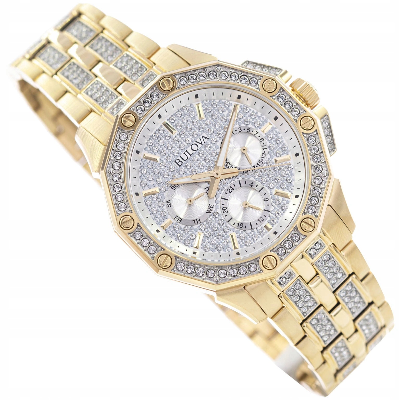 Męski Zegarek Bulova 98C126 Crystal Gold Cyrkonie