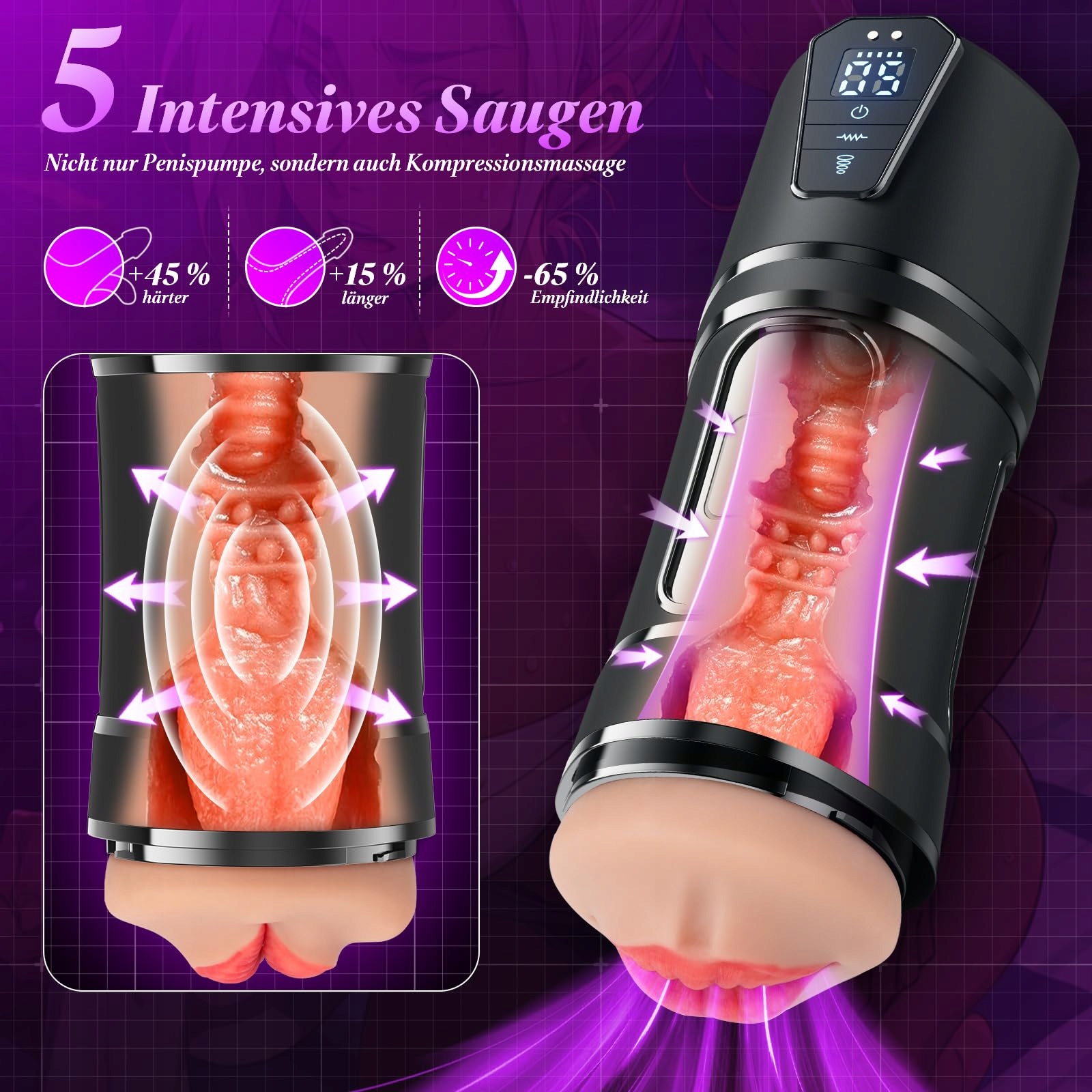ELECTRISCHER Masturbator Dla Mężczyzn 9 Trybów Teleskopowych 5 Rotacyjnych — miniatura 3