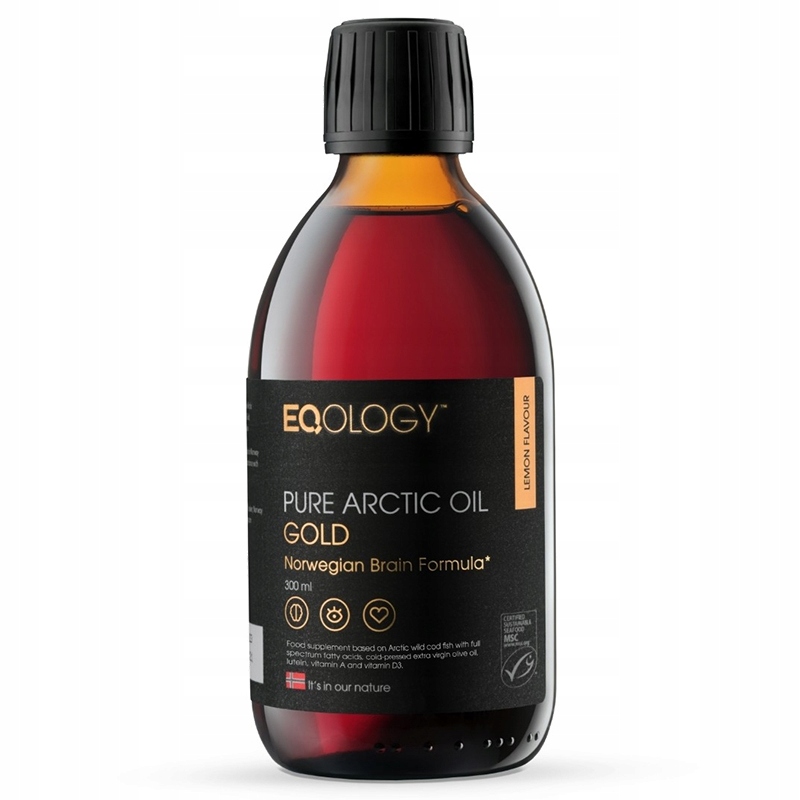 Eqology Pure Arctic Oil Gold 300 ml Olej Omega-3 DHA+EPA=2000 mg Luteina