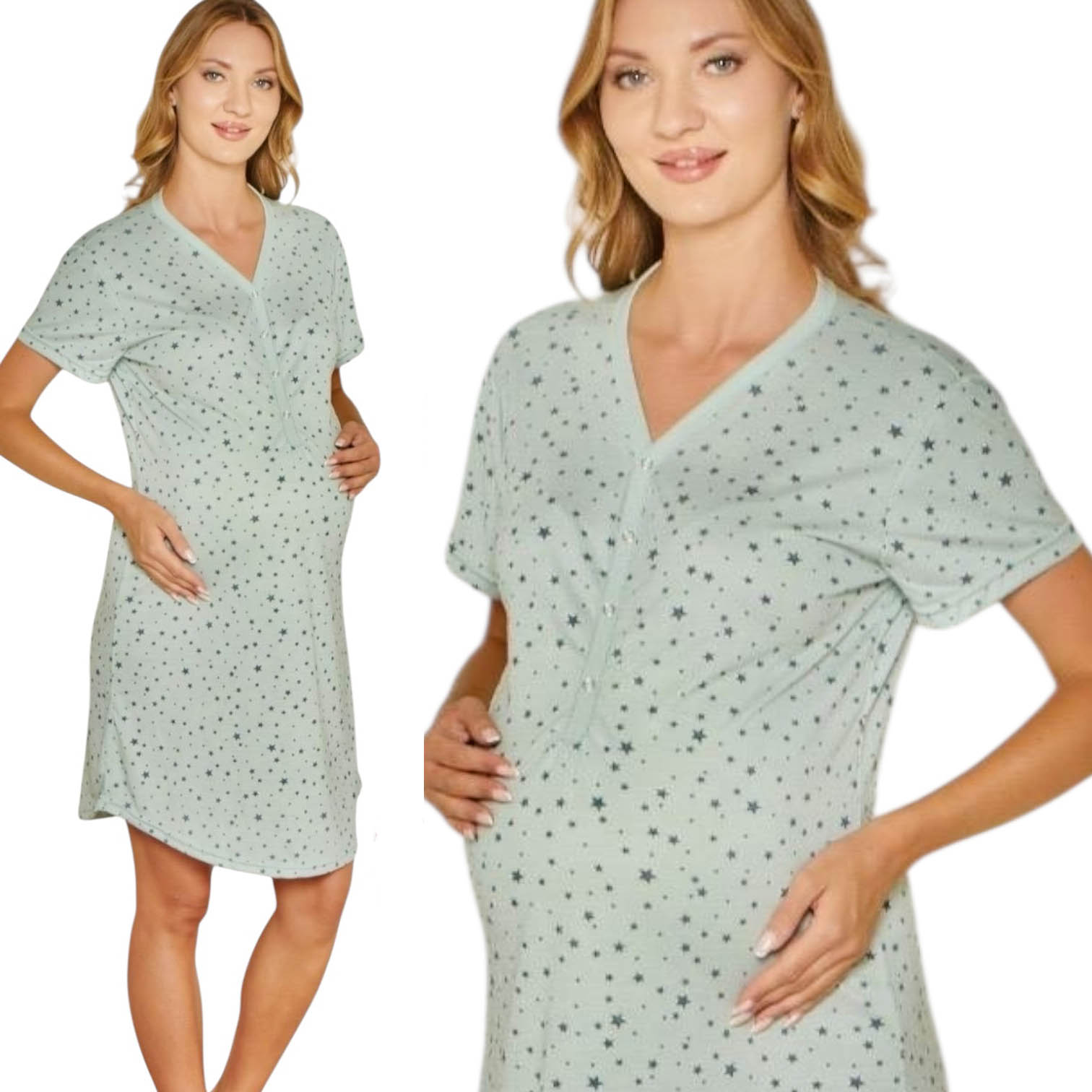 Noční těhotenská košile Na Druky na kojení porodu Pyžamo Bavlna L