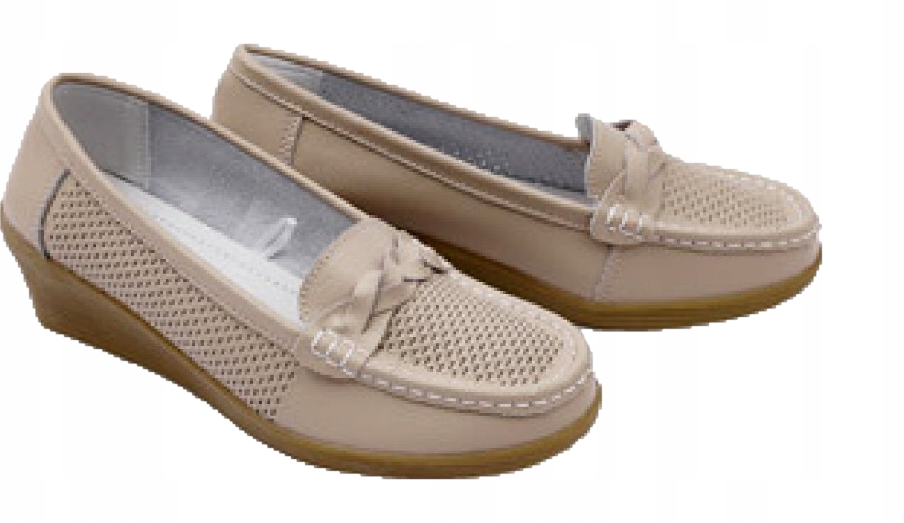 

Buty Skórzane Damskie mokasyny skóra Beż *40