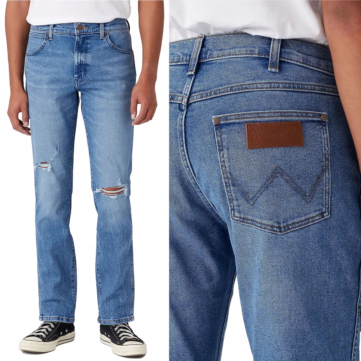 Wrangler Larston slim Cool Max přiléhavé džínové kalhoty s otvory W36 L34