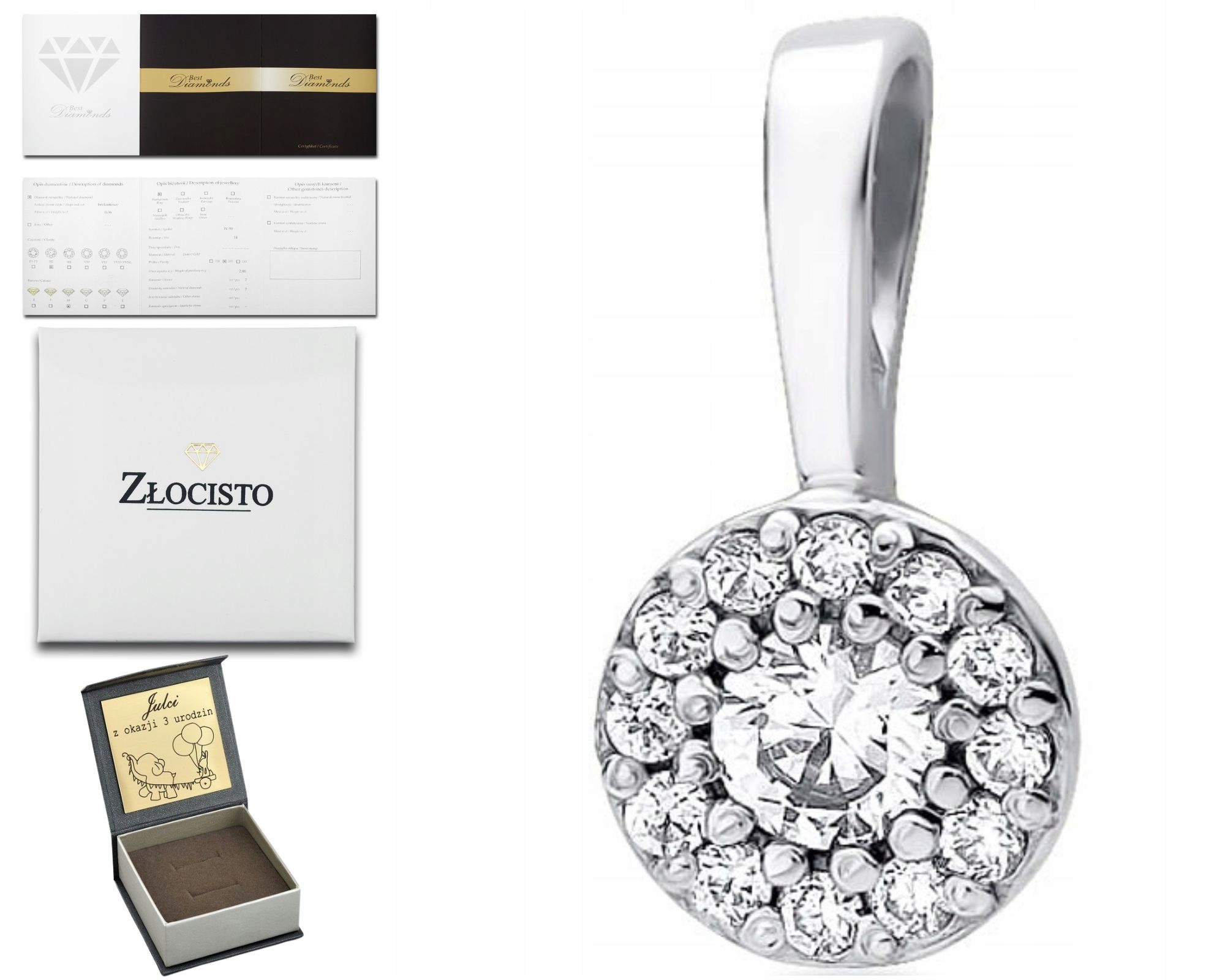 Bílé Zlato Přívěsek Přívěsek S Brilianty Gravírování