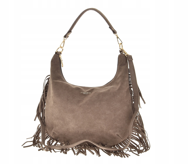 Kabelka taška boho třásně přes rameno semiš taupe