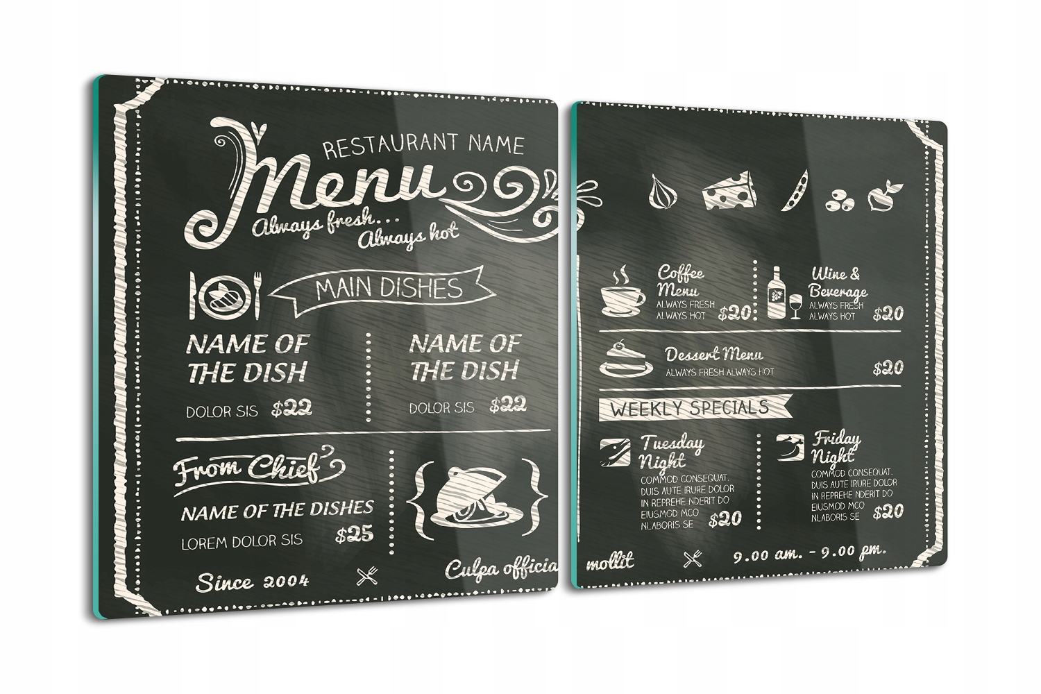 Prkénko na krájení Premium z tvrzeného skla 2x40x52 Menu restaurace