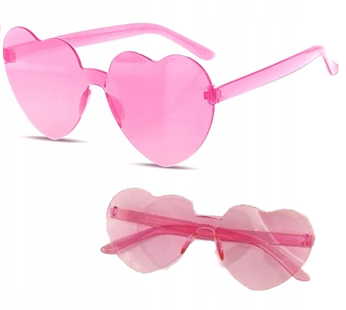 HIPISOWSKIE RÓŻOWE OKULARY SERCA IMPREZA LATA 70