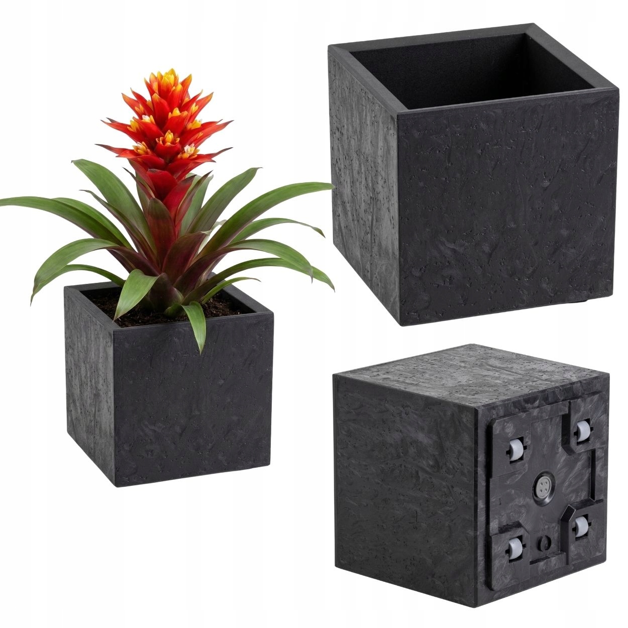 Donica Na Kółkach Czarny Imitacja Beton 30x30 cm loft na balkon taras ogród