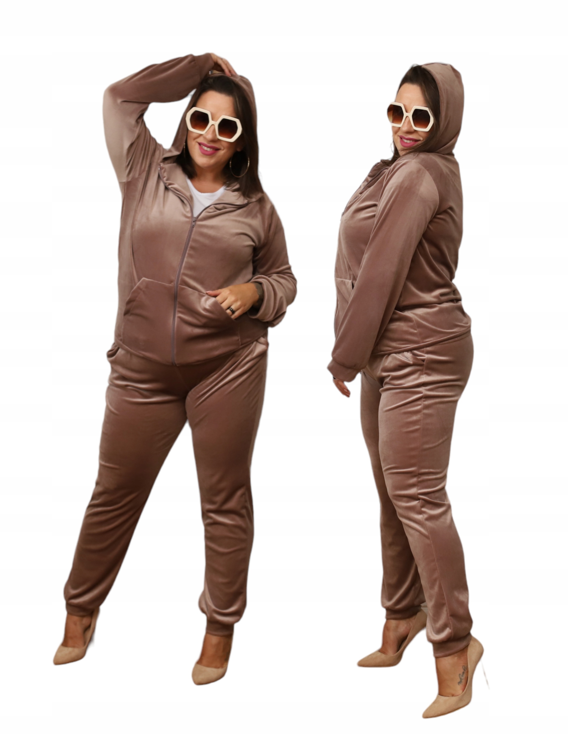 Komplet Teplákovka Velurový Na Zip Plus Size vel. 2XL Pl Cappuccino