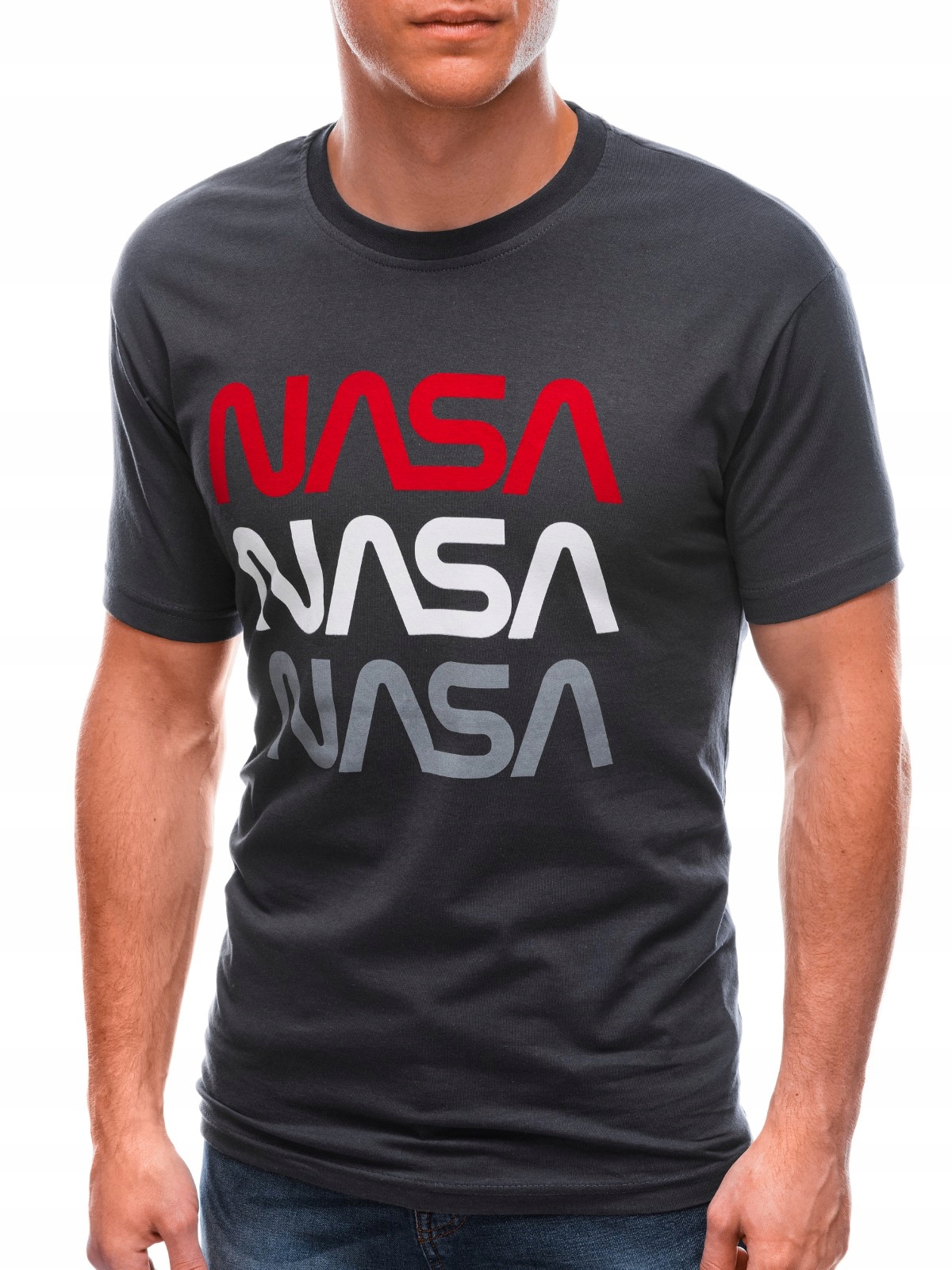 

T-shirt męski z nadrukiem 1656S grafitowy M