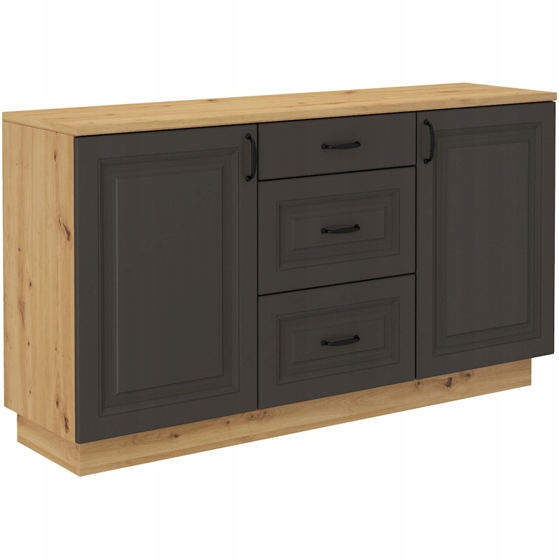 Komoda 3 Zásuvky 2 Skříňky Flawia Grafit 150 CM