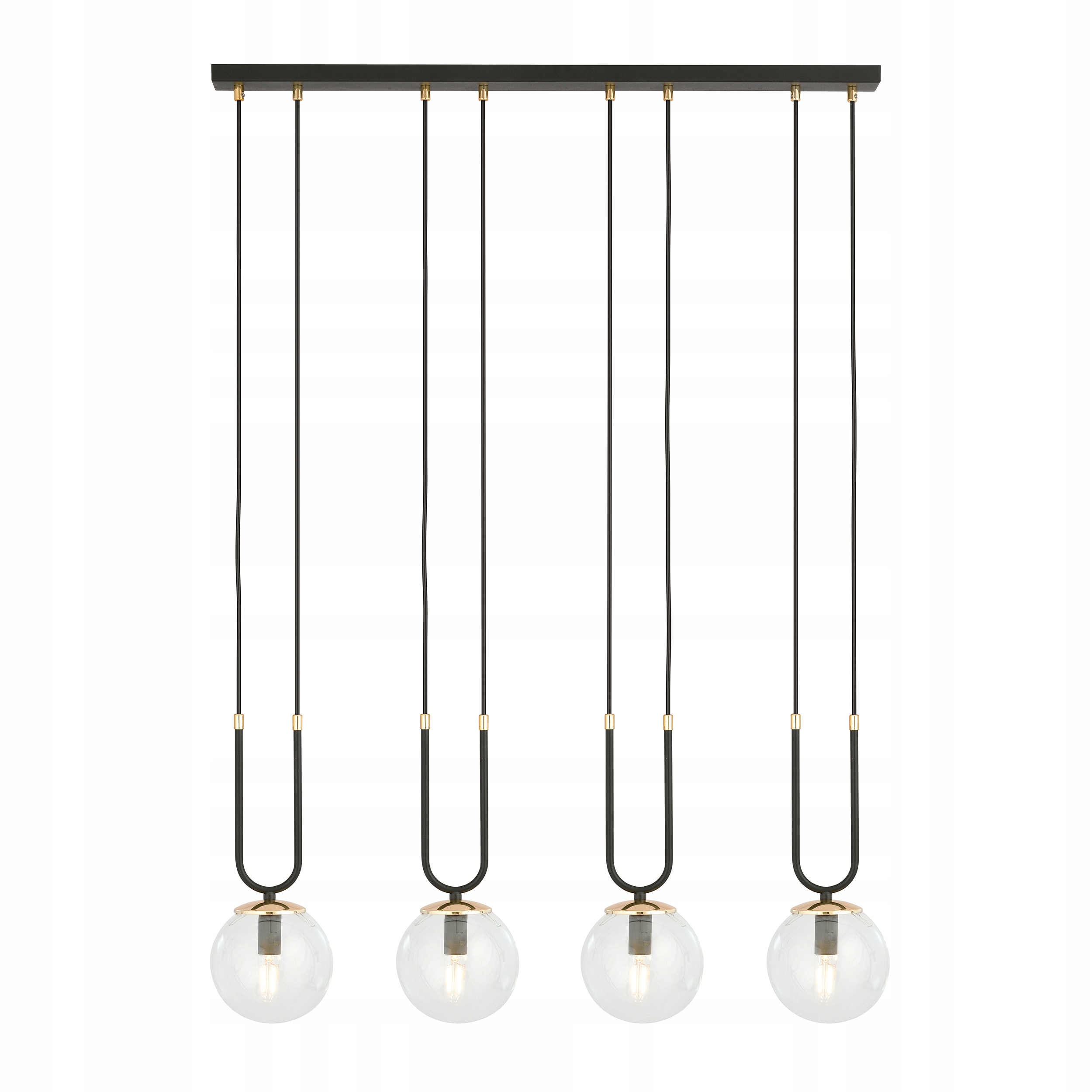 Dlhá lišta Glam 4 čierna zlatá sklenená transparentná nad stôl nad recepciou