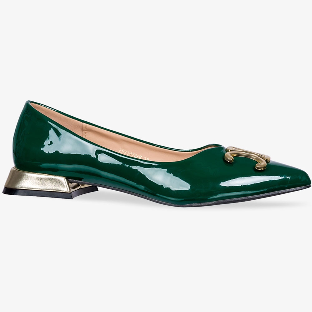 BALERINY DAMSKIE LAKIEROWANE Z OZDOBĄ NA NISKIM OBCASIE WKŁADKA SKÓRZANA 39 Oryginalne opakowanie producenta pudełko