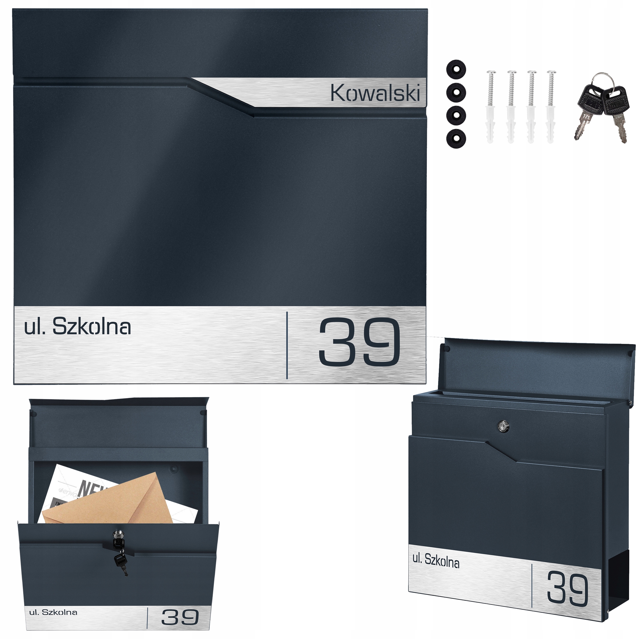 Poštovní Schránka S Nápisem Adrsem, Gravírování Antracitová, Moderní