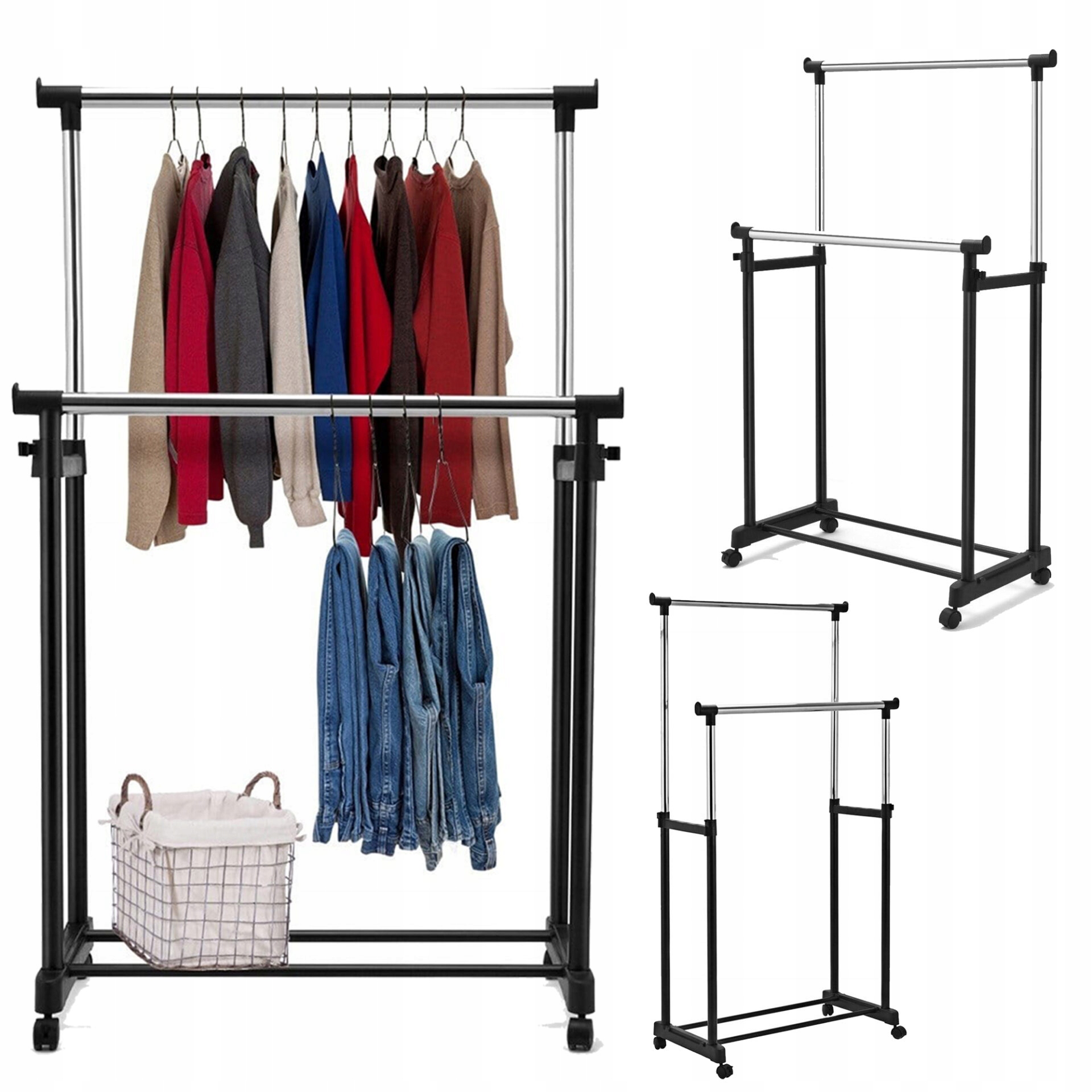 WIESZAK NA UBRANIA STOJĄCY PODWÓJNY NA KÓŁKACH