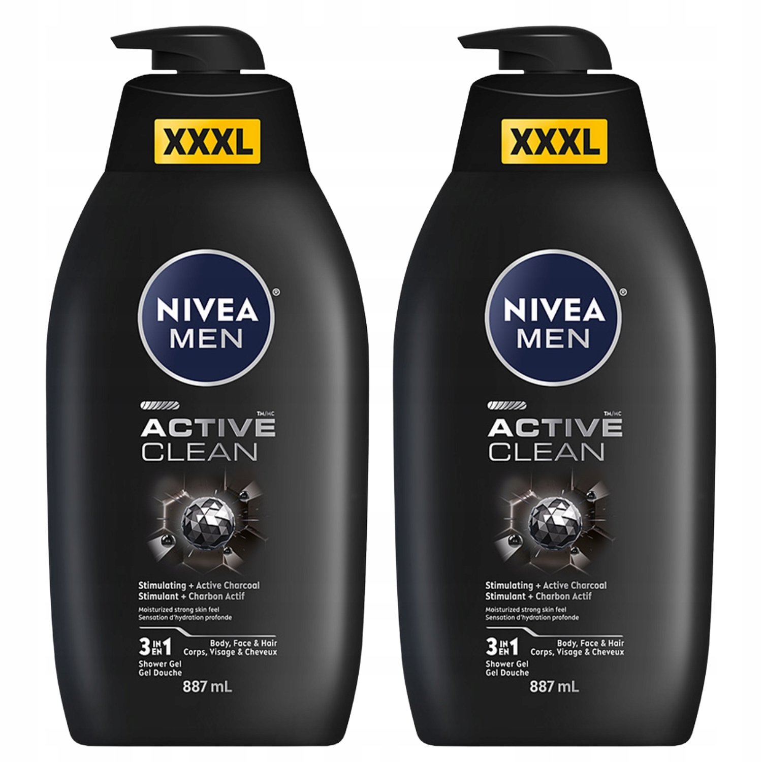Nivea Men Active Clean XXXL Męski Żel pod prysznic oczyszczający 2x887ml