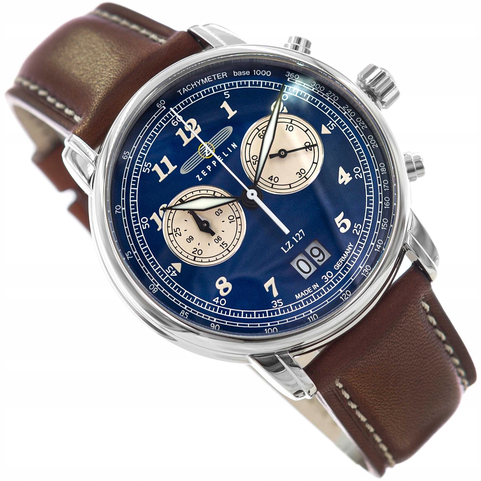 Pánské Hodinky Zeppelin LZ127 Chronograph 8684-3 Hnědé Na Řemínku Datumovka