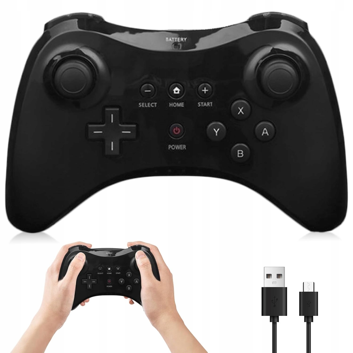 Bezdrátový Herní Ovladač Kompatibilní S Wii U Pro Černý Usb Kabel