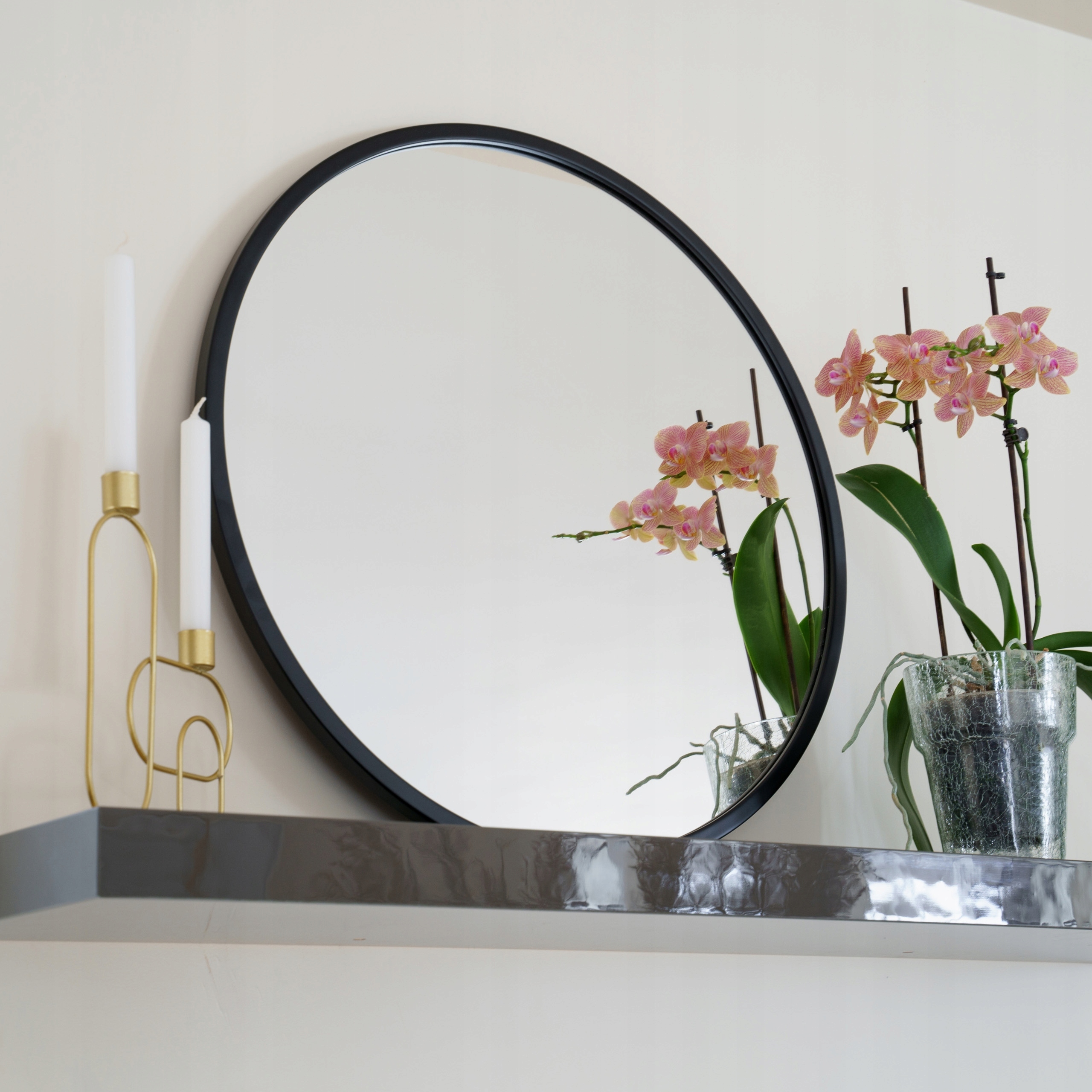 LUSTRO CZARNE OKRĄGŁE ŚCIENNE W RAMIE 60 CM LOFT Typ lustra ścienne