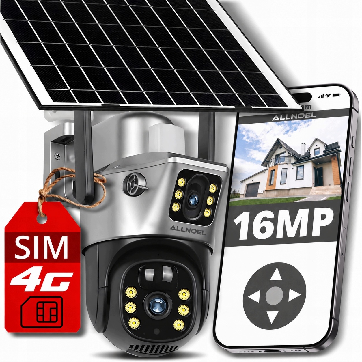 Solární otočná kamera 2 objektivy 16MPx 4G Lte Venkovní bezdrátová