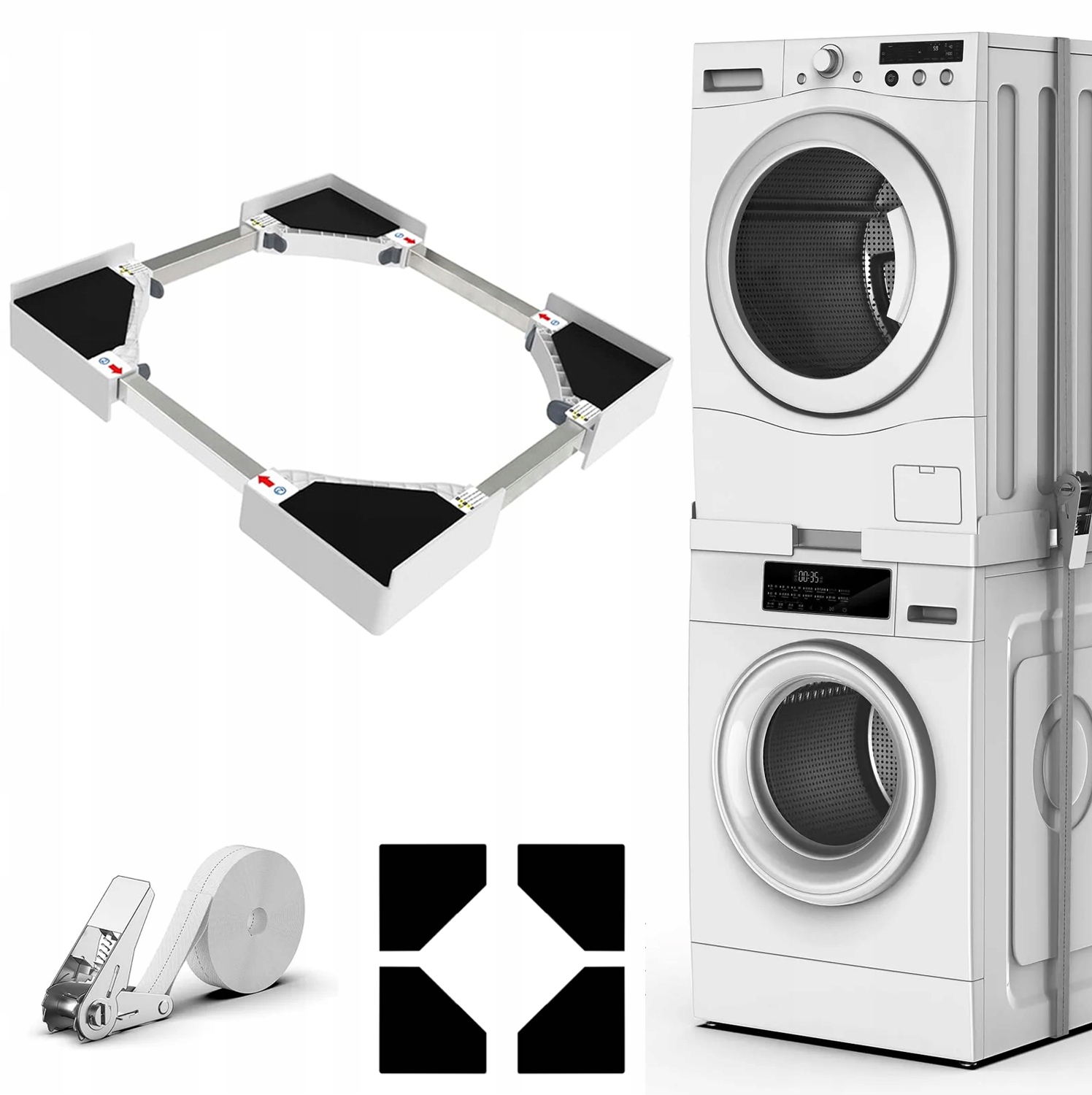 Łącznik Pralki Suszarki Uniwersalny z liną zapadkową Regulowany rozmiar.