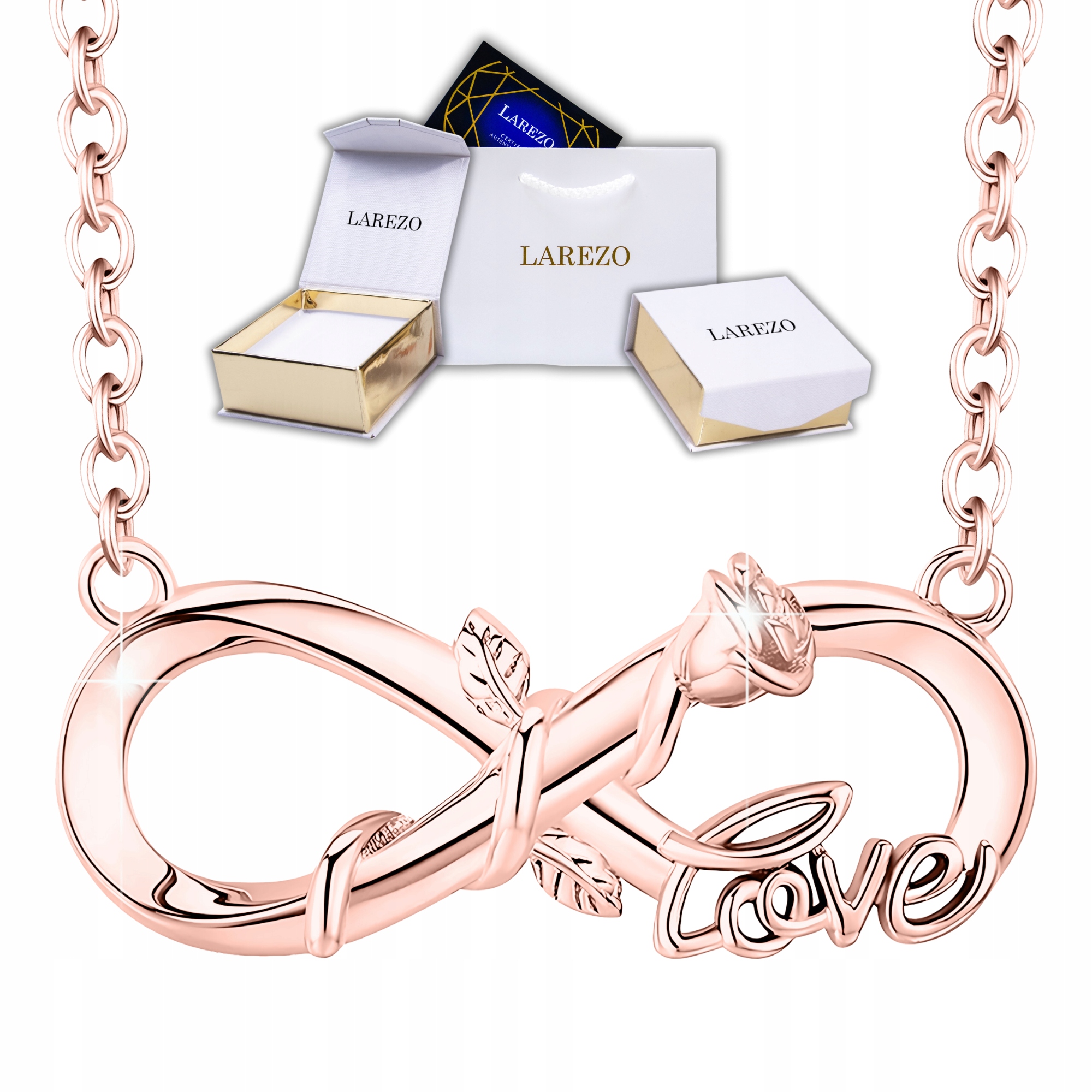 Růžový náhrdelník Nekonečno s růží a nápisem Láska Květ života Stříbro 925