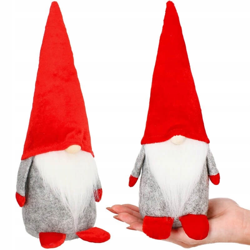 

Gnom Krasnal skrzat świąteczny szary z czapką 28cm