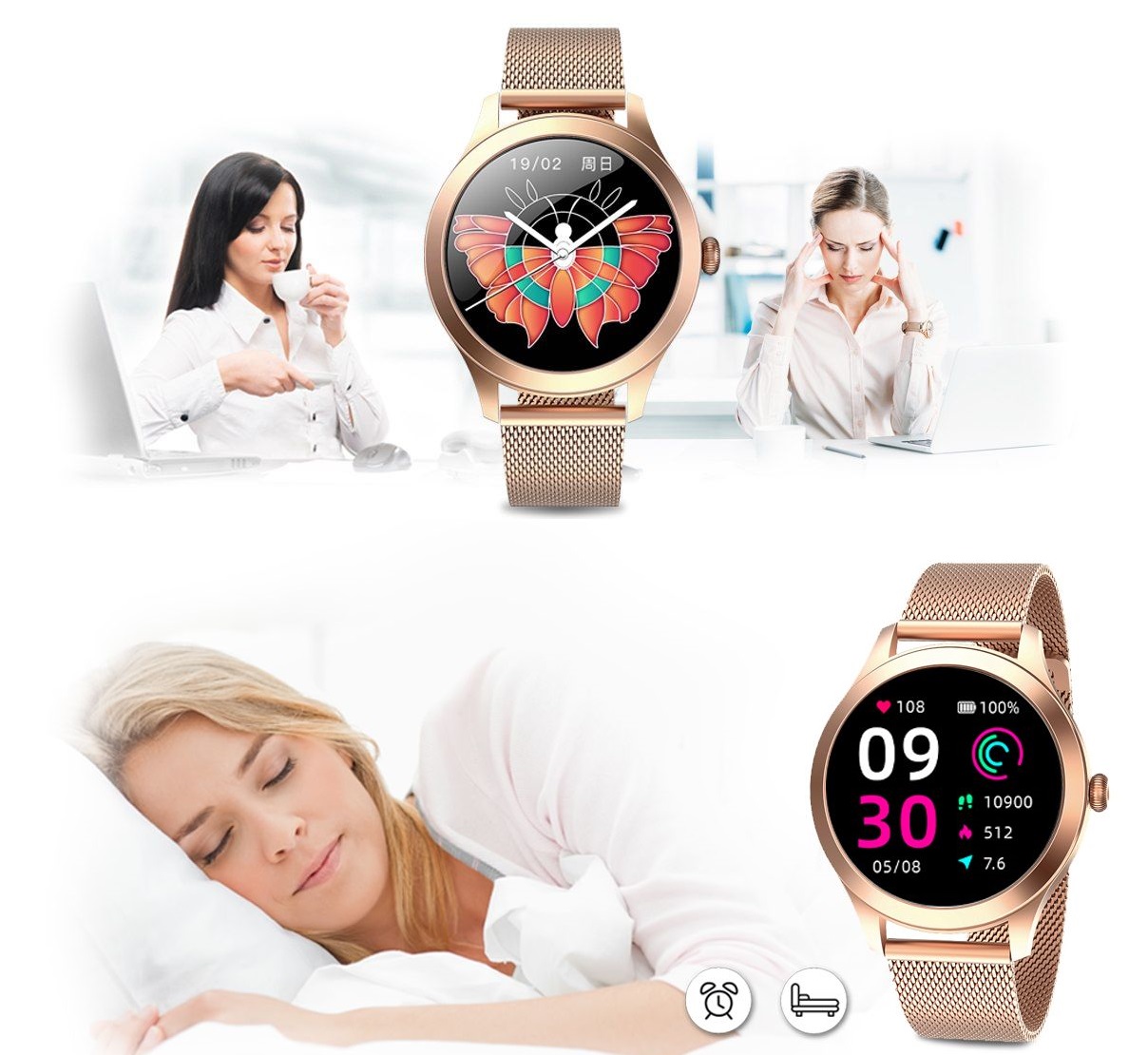 SMARTWATCH DAMSKI CIŚNIENIE TLEN WE KRWI TĘTNO SMS Materiał koperty stal