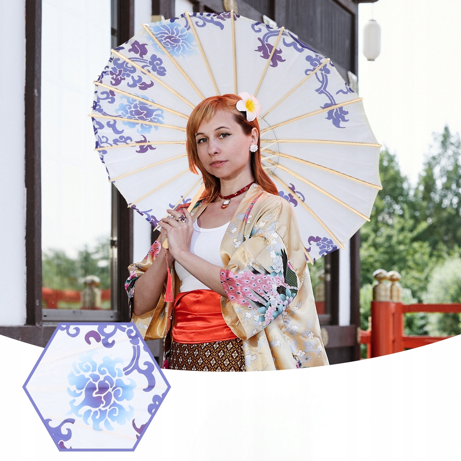 JEDWABNY PARASOLEK JAPOŃSKIE AKCESORIA REkwizyty Wzór dominujący bez wzoru