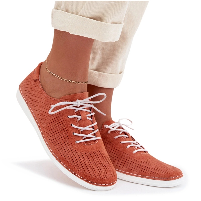 Dámské Šněrovací Semišové Polobotky S.barski LR61-7080 Oranžové 36