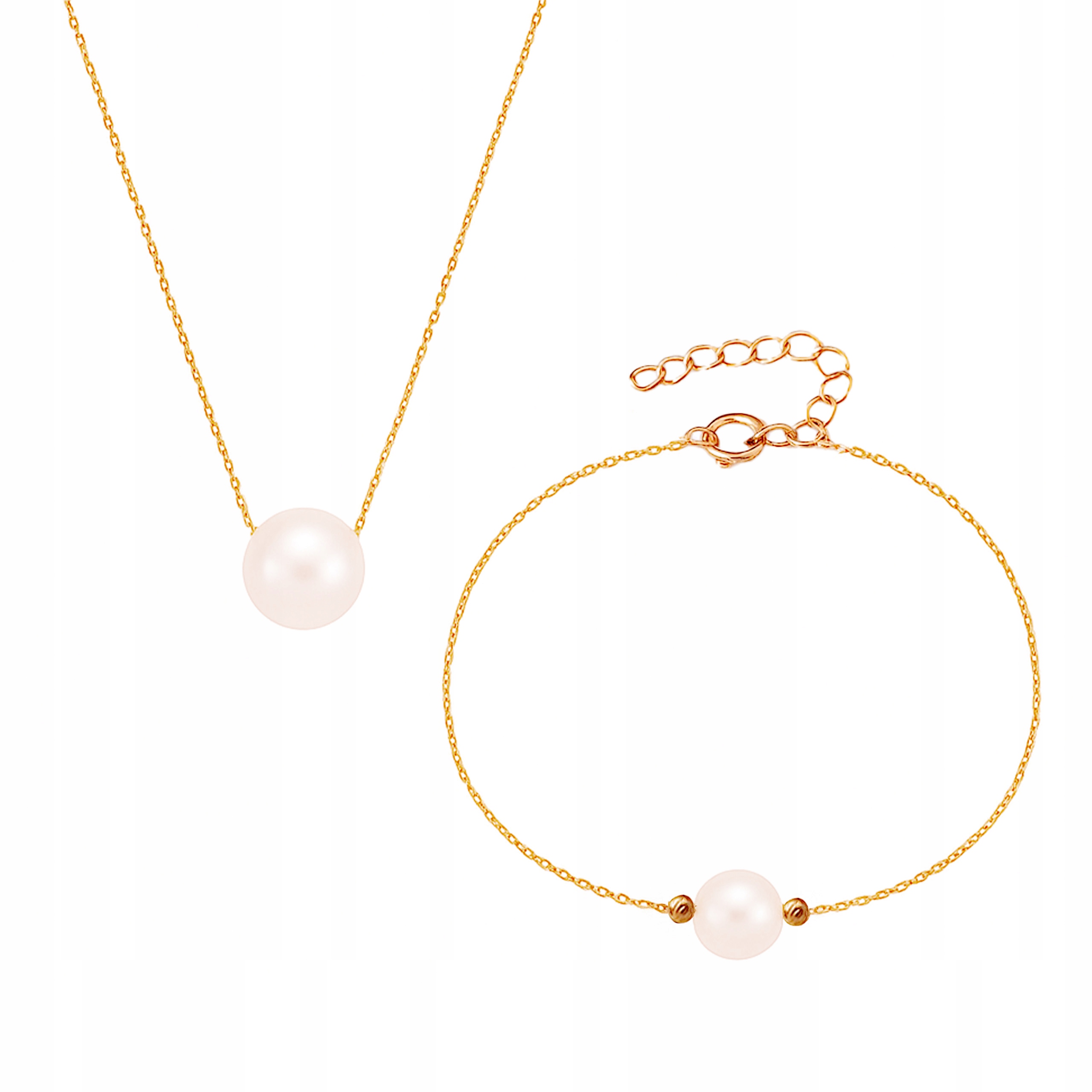 Zlatá souprava 585 s perličkou a diamantovanými kuličkami jako dárek – moderní