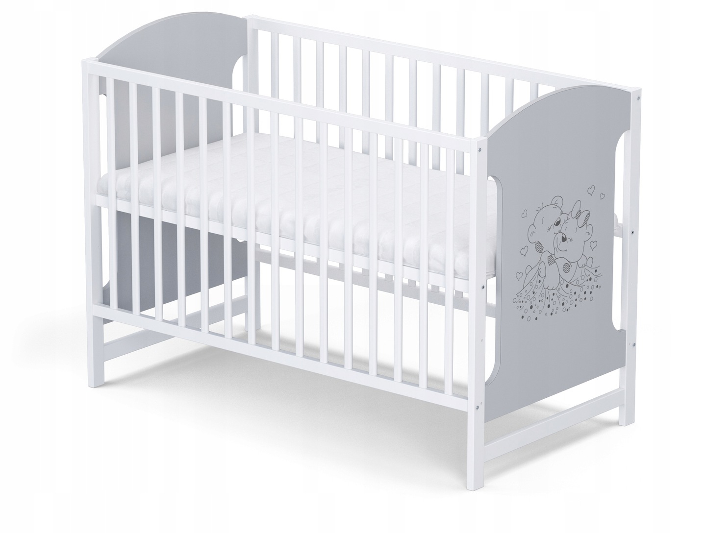 Łóżeczko drewniane miki popiel/białe bez szuflady