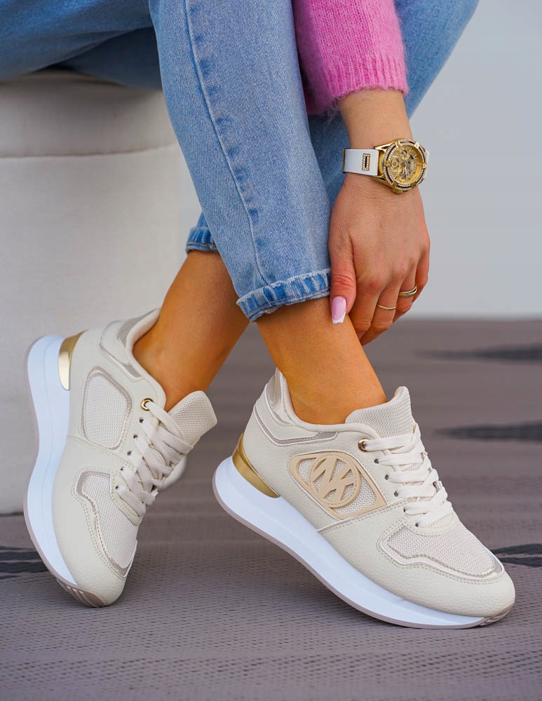 Beżowe Buty Sportowe Sneakersy Na Platformie Mk 40