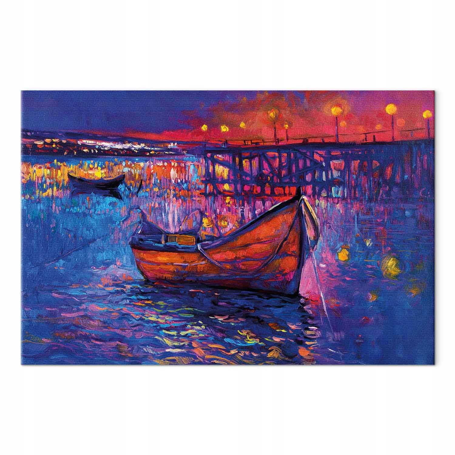 Obraz na plátně canvas Jezero Molo Most Loď Loď Noc Večer 90x60 cm