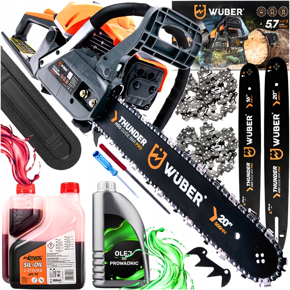 Benzínová Pila Řetězová pila na dřevo 5,7KM +2 vedení olej +2x řetěz.