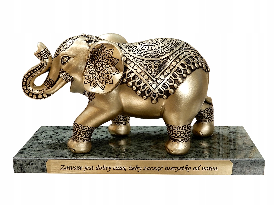 Slon Zlatá Figúrka S Venovaním V Cene Na Mramorovej Doske Pre Šťastie
