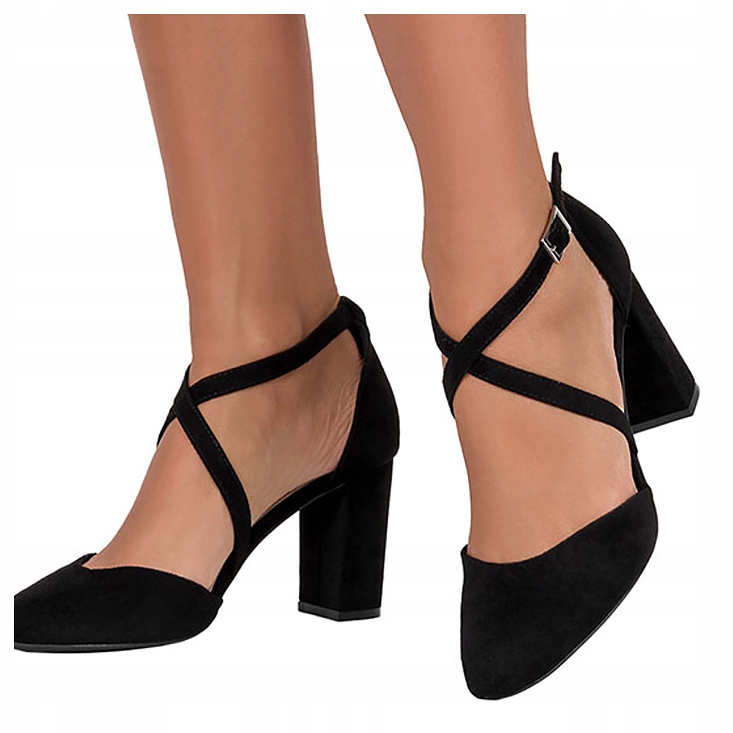 Černé dámské lodičky na podpatku, Elegantní Pásky Na Kříž, velikost 40