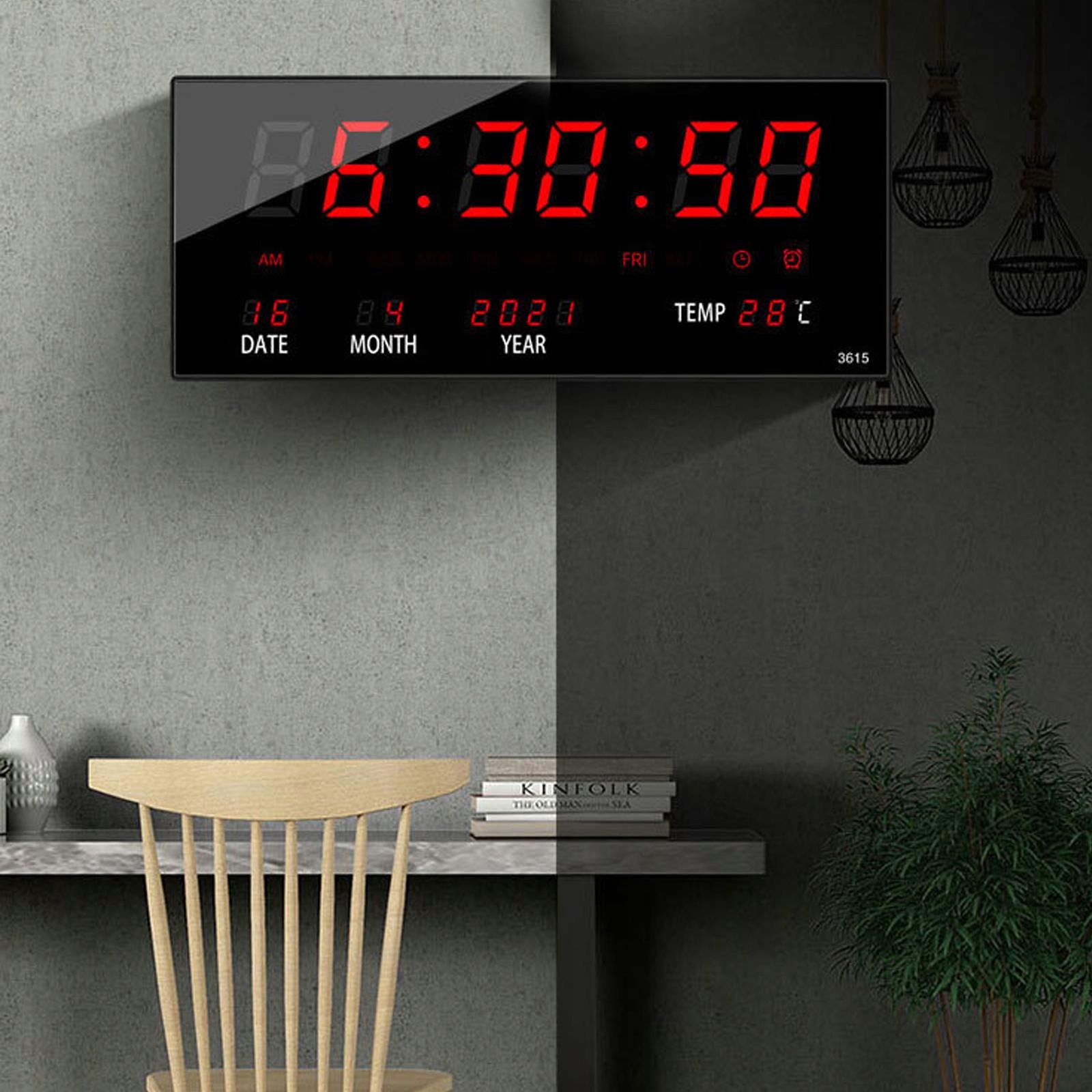 ZEGAR ŚCIENNY CYFROWY LED ŚCIENNY DATA TEMPERATURA System liczbowy cyfry arabskie